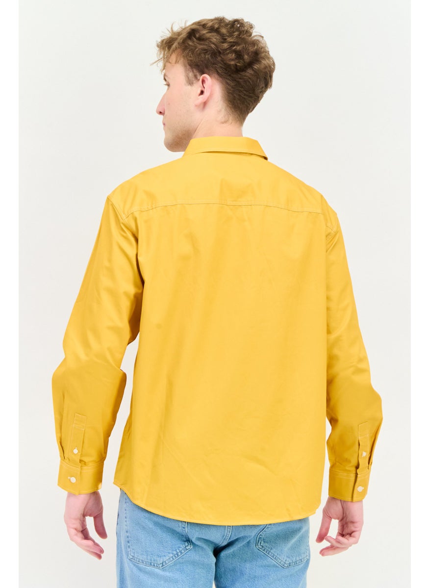 Men Drop Shoulder Fit Solid Long Sleeves Casual Shirt, Yellow