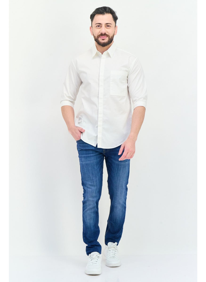 Men Regular Fit Solid Short Sleeve Casual Shirt, White