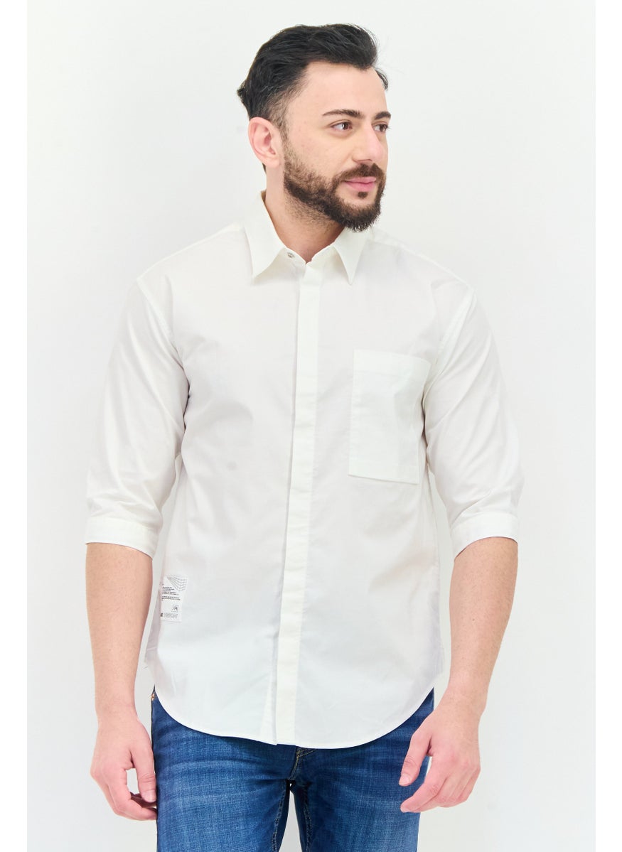 Men Regular Fit Solid Short Sleeve Casual Shirt, White