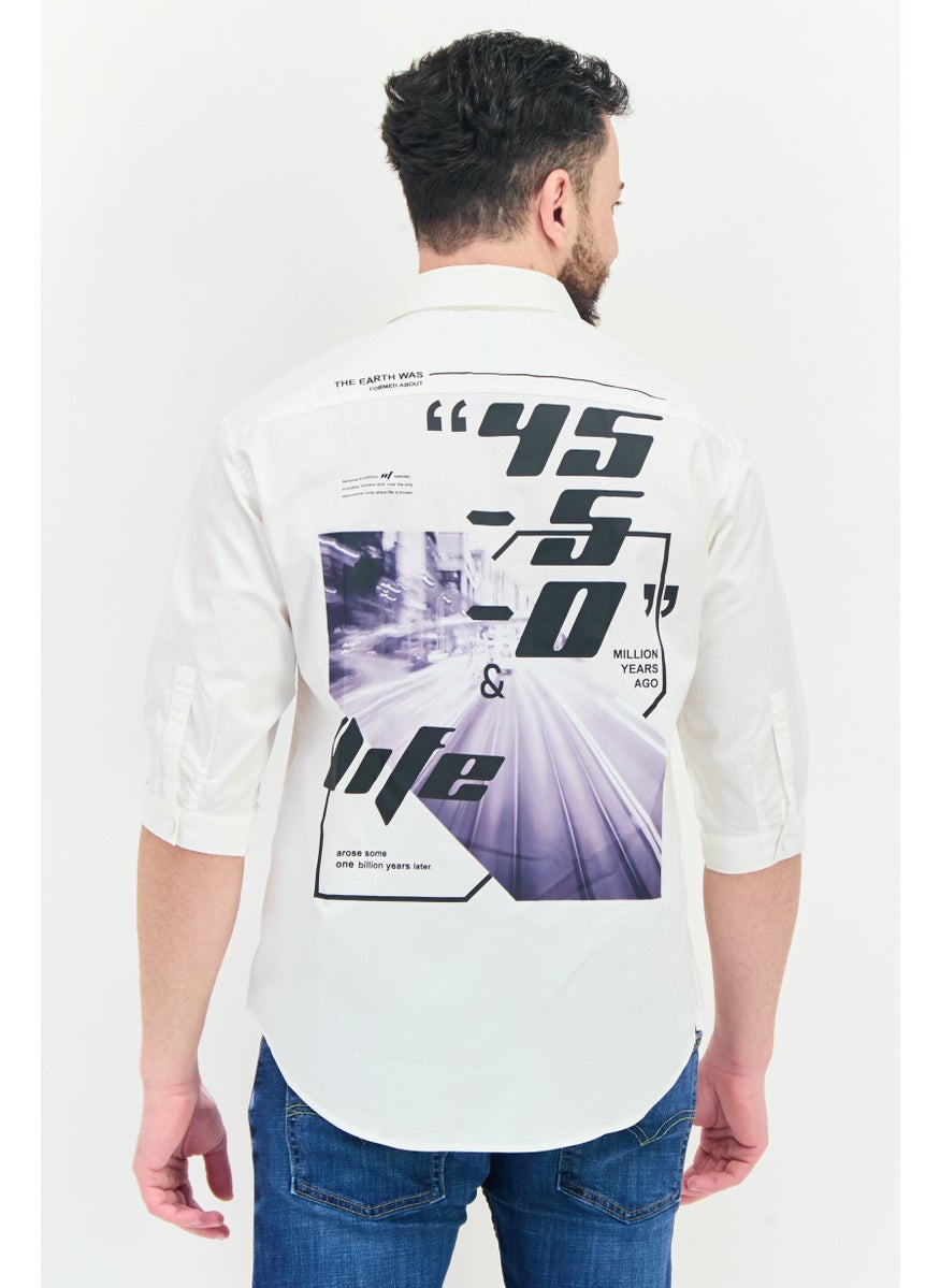 Men Regular Fit Solid Short Sleeve Casual Shirt, White