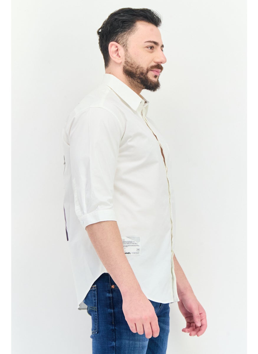 Men Regular Fit Solid Short Sleeve Casual Shirt, White