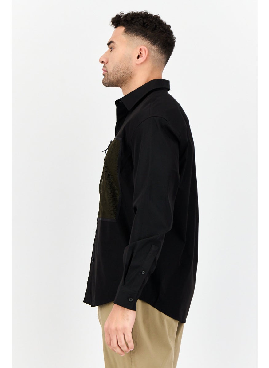 Men Regular Fit Solid Long Sleeve Casual Shirt, Black