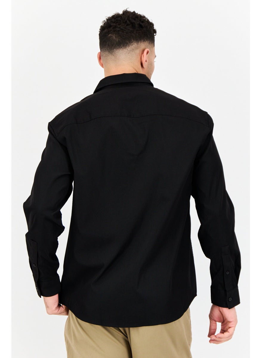 Men Regular Fit Solid Long Sleeve Casual Shirt, Black