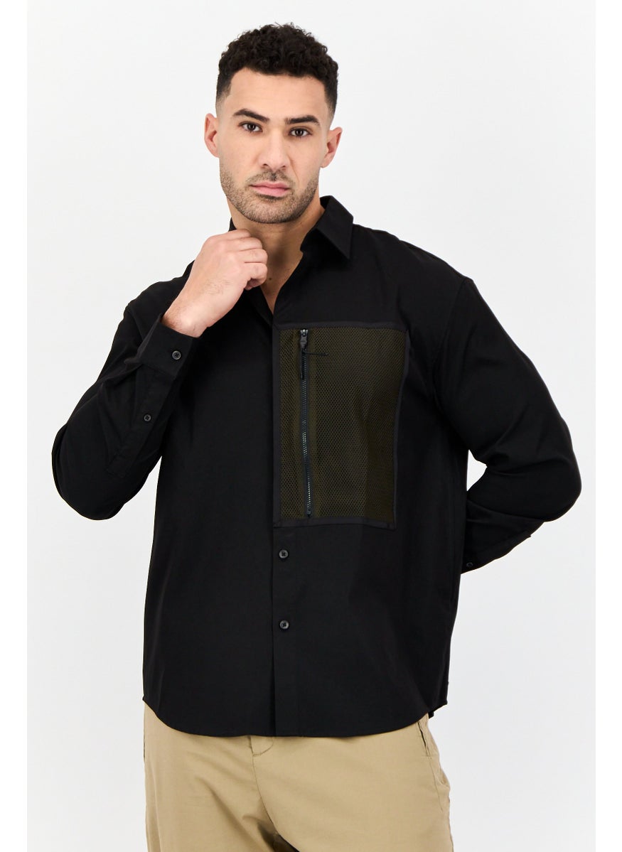 Men Regular Fit Solid Long Sleeve Casual Shirt, Black