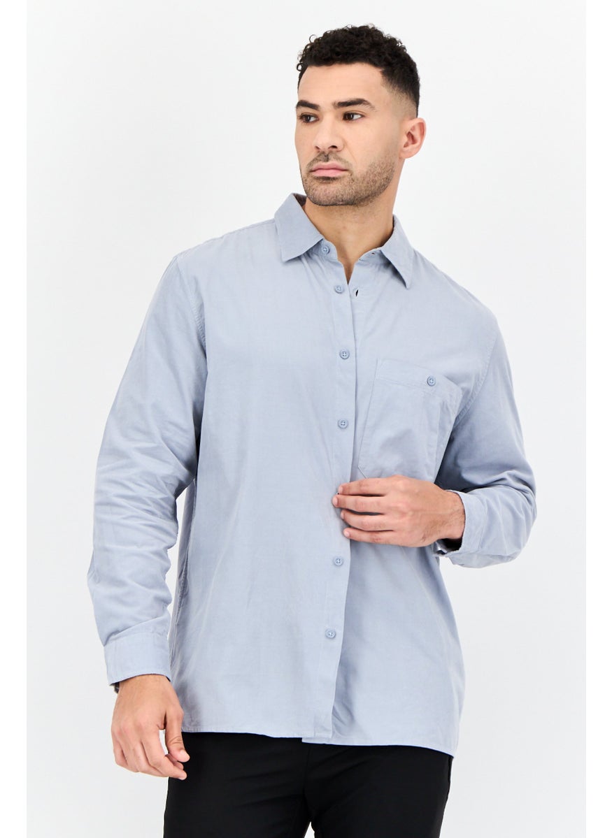 Men Regular Fit Textured Long Sleeves Casual Shirt, Blue Fog