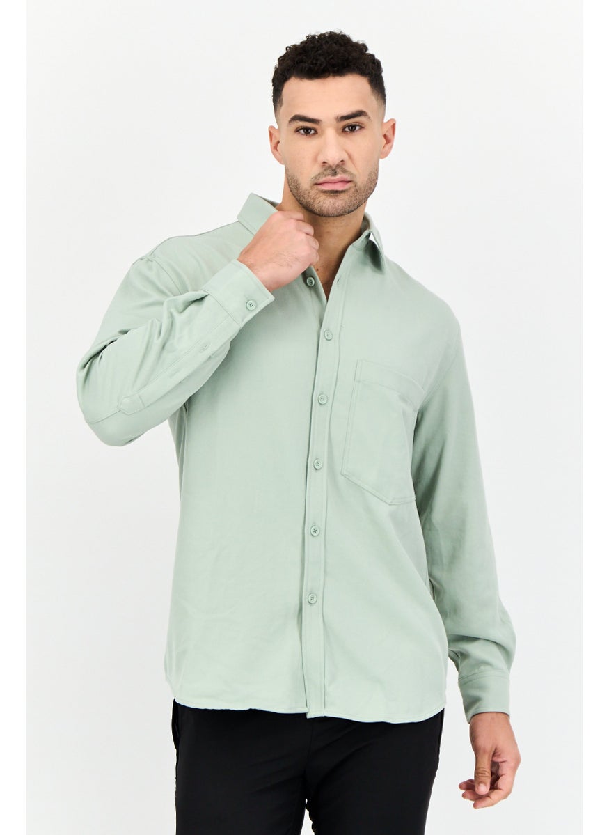 Men Drop Shoulder Fit Solid Long Sleeve Causal Shirt, Sage Green