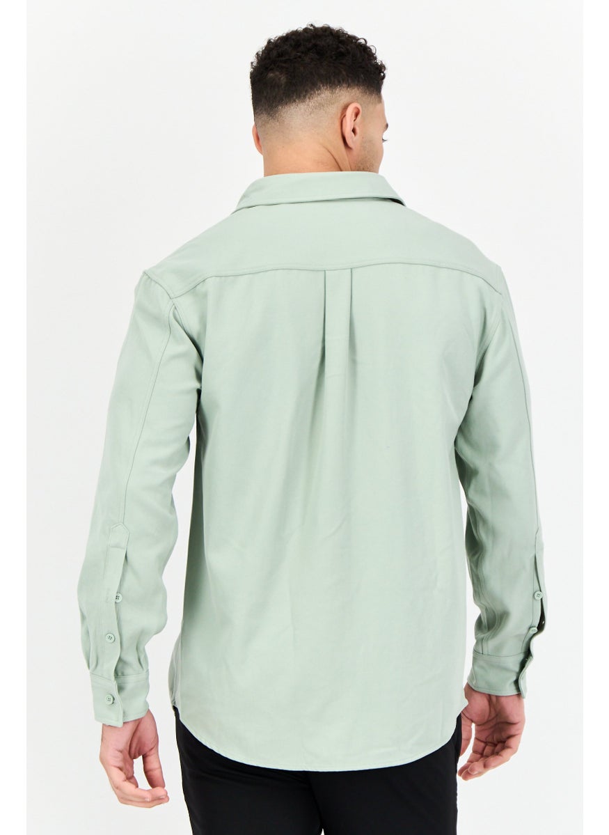 Men Drop Shoulder Fit Solid Long Sleeve Causal Shirt, Sage Green