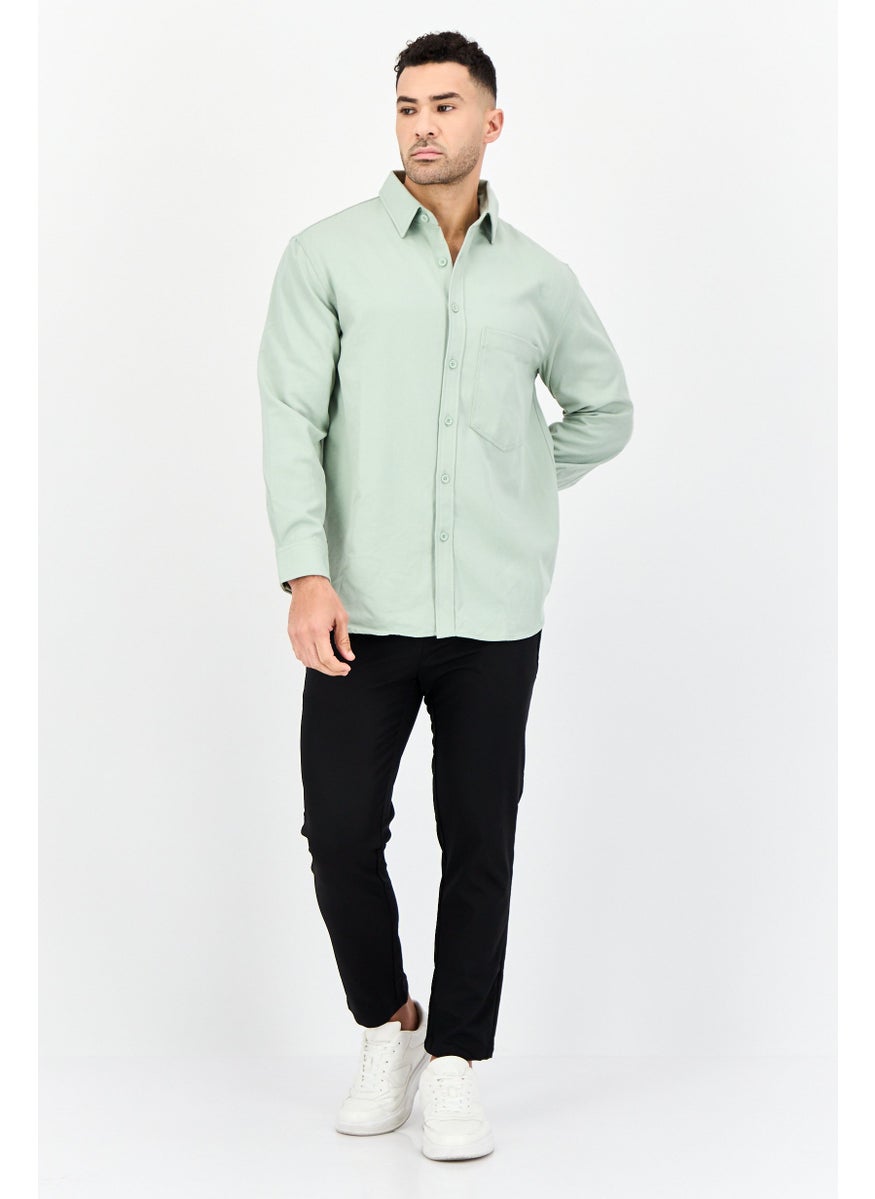 Men Drop Shoulder Fit Solid Long Sleeve Causal Shirt, Sage Green