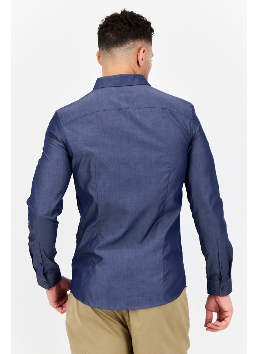Men Regular  Fit Solid Long Sleeves Casual Shirt, Blue