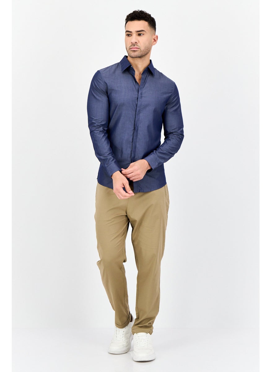 Men Regular  Fit Solid Long Sleeves Casual Shirt, Blue