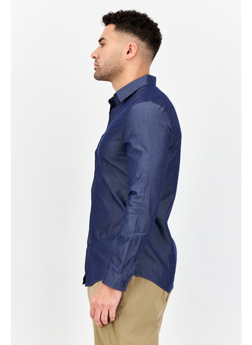 Men Regular  Fit Solid Long Sleeves Casual Shirt, Blue