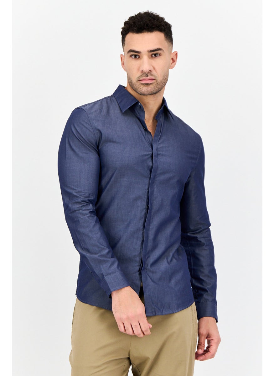 Men Regular  Fit Solid Long Sleeves Casual Shirt, Blue