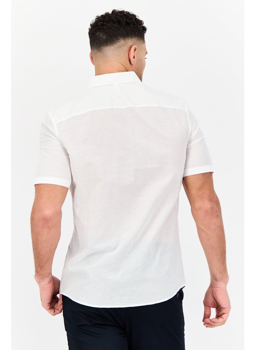 Men Regular Fit Short Sleeve Stripe Casual Shirt, White