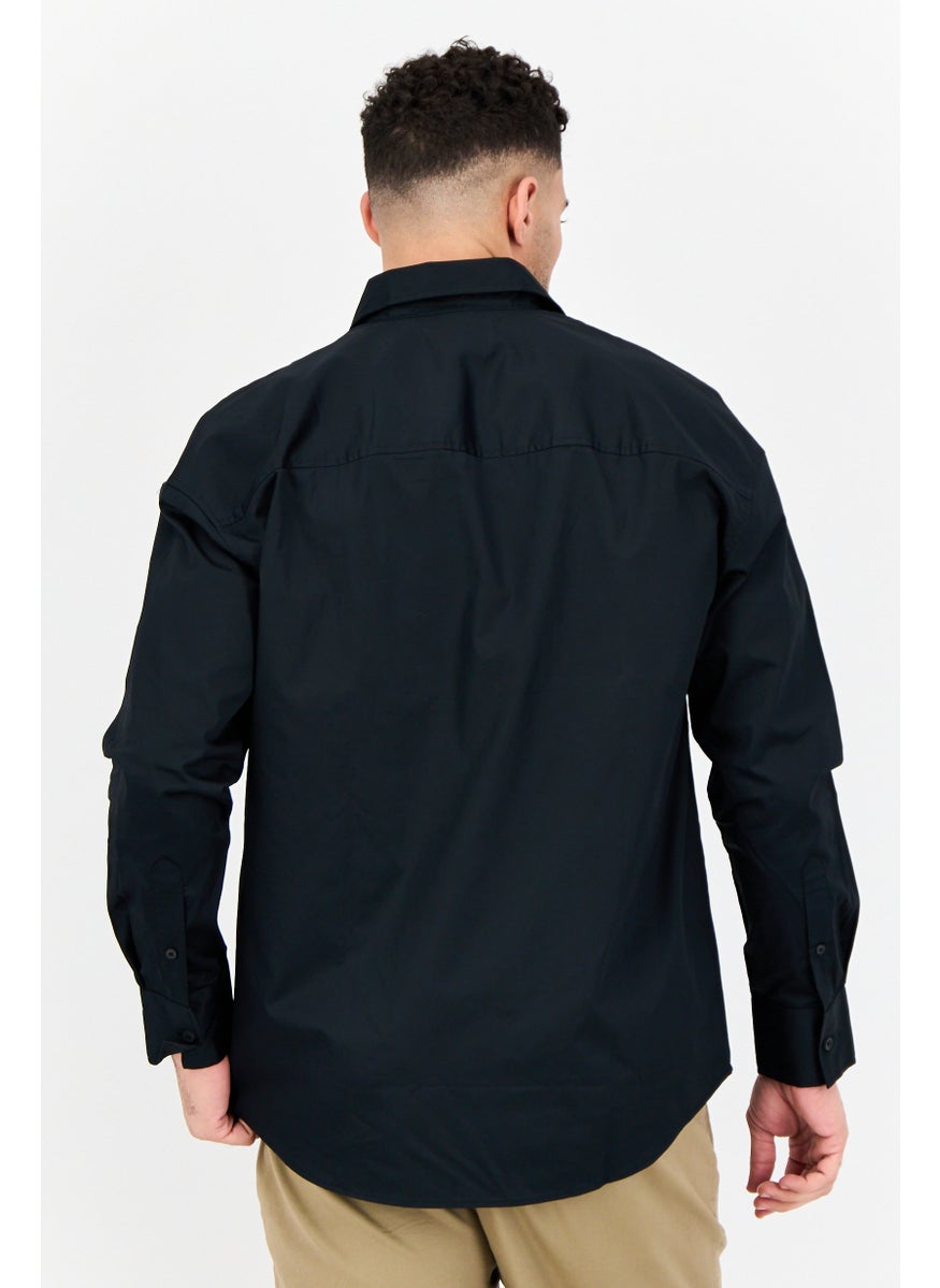 Men Regular Fit Graphic Print Long Sleeves Casual Shirt, Black