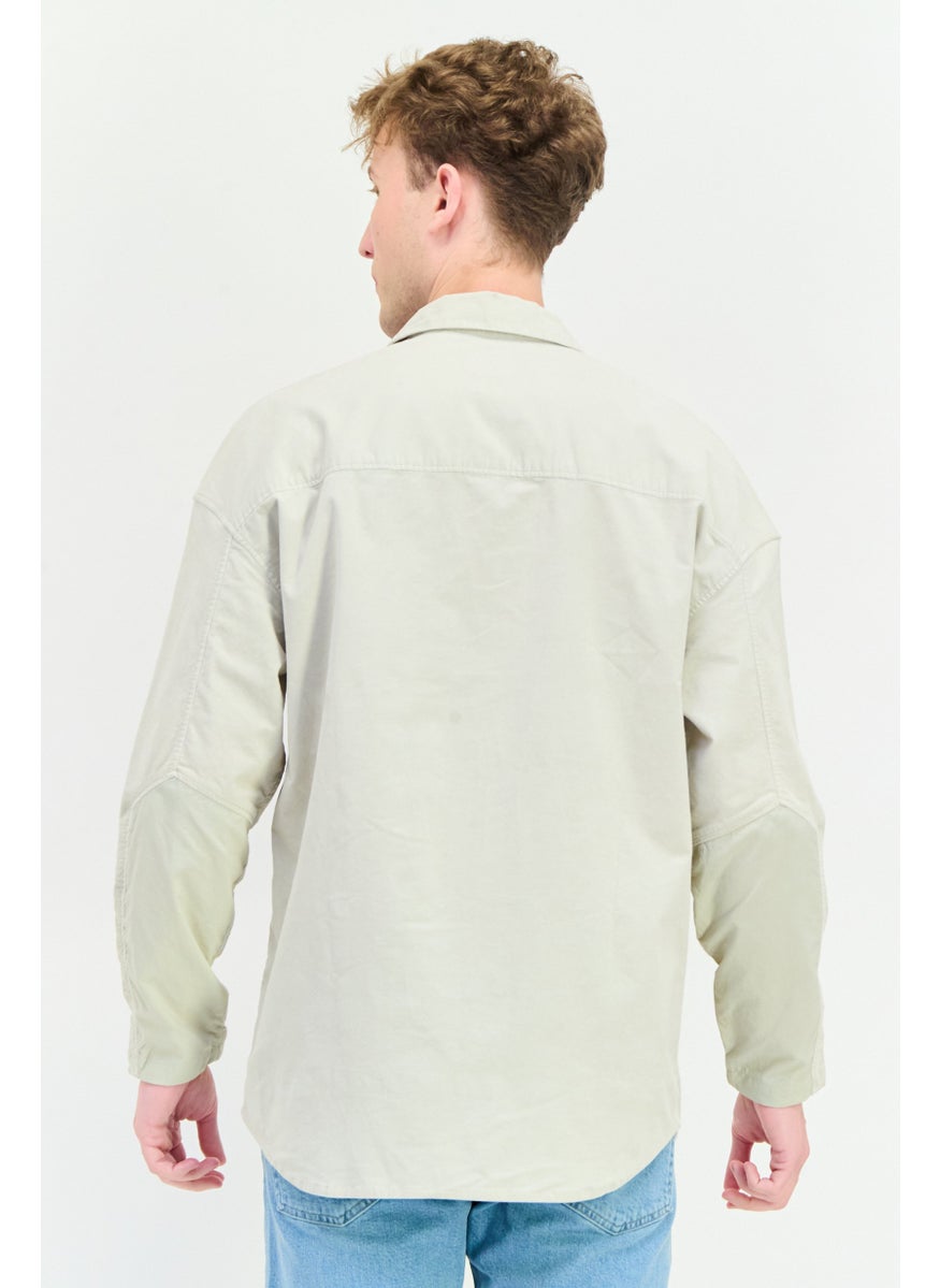 Men Oversized Fit Long Sleeves Corduroy Casual Shirt, Beige