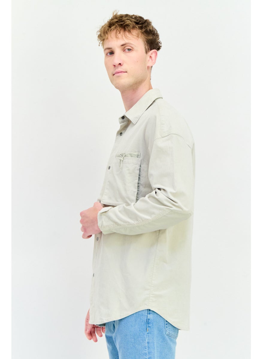 Men Oversized Fit Long Sleeves Corduroy Casual Shirt, Beige