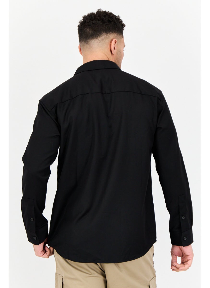 Men Regular Fit Long Sleeve Solid Casual Shirt, Black