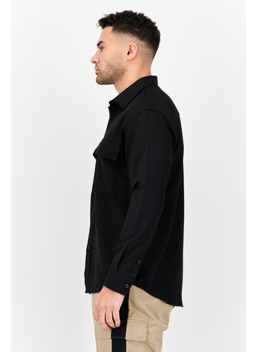 Men Regular Fit Long Sleeve Solid Casual Shirt, Black