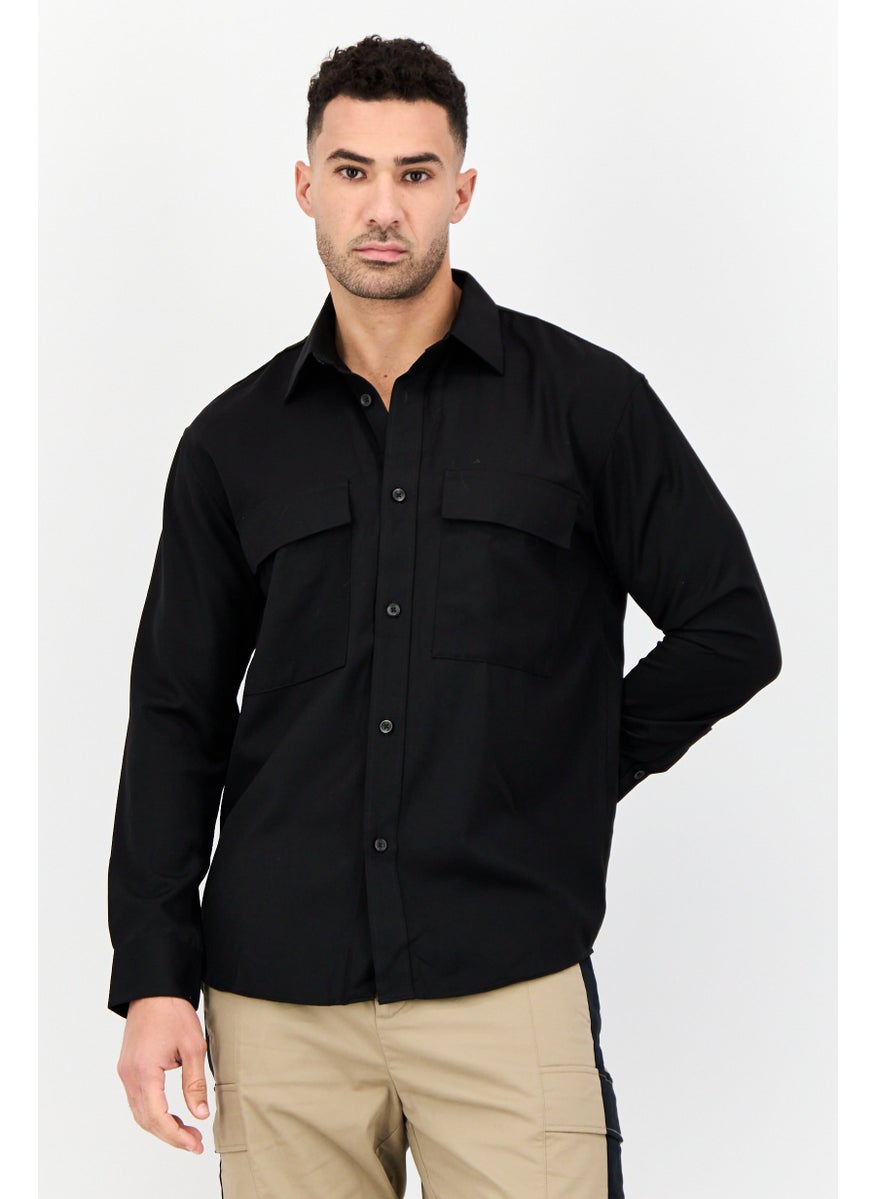 Men Regular Fit Long Sleeve Solid Casual Shirt, Black
