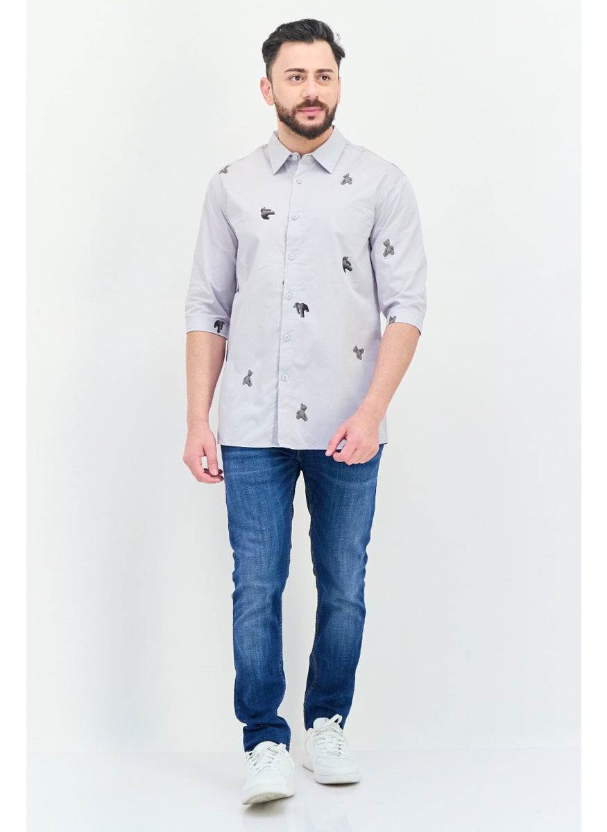 Men Regular Fit Allover Print 3/4 Sleeves Casual Shirt, Multicolor