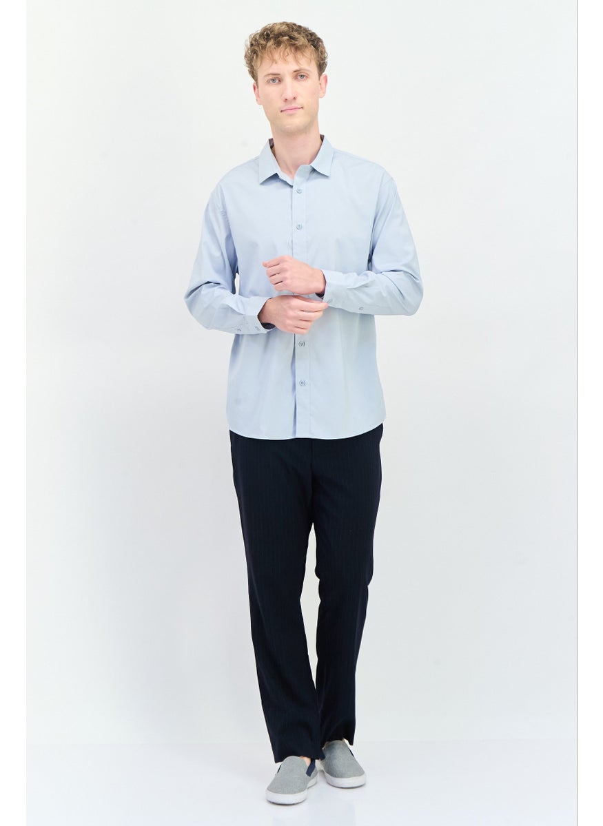 Men Regular Fit Solid Long Sleeves Casual Shirt, Ash Blue