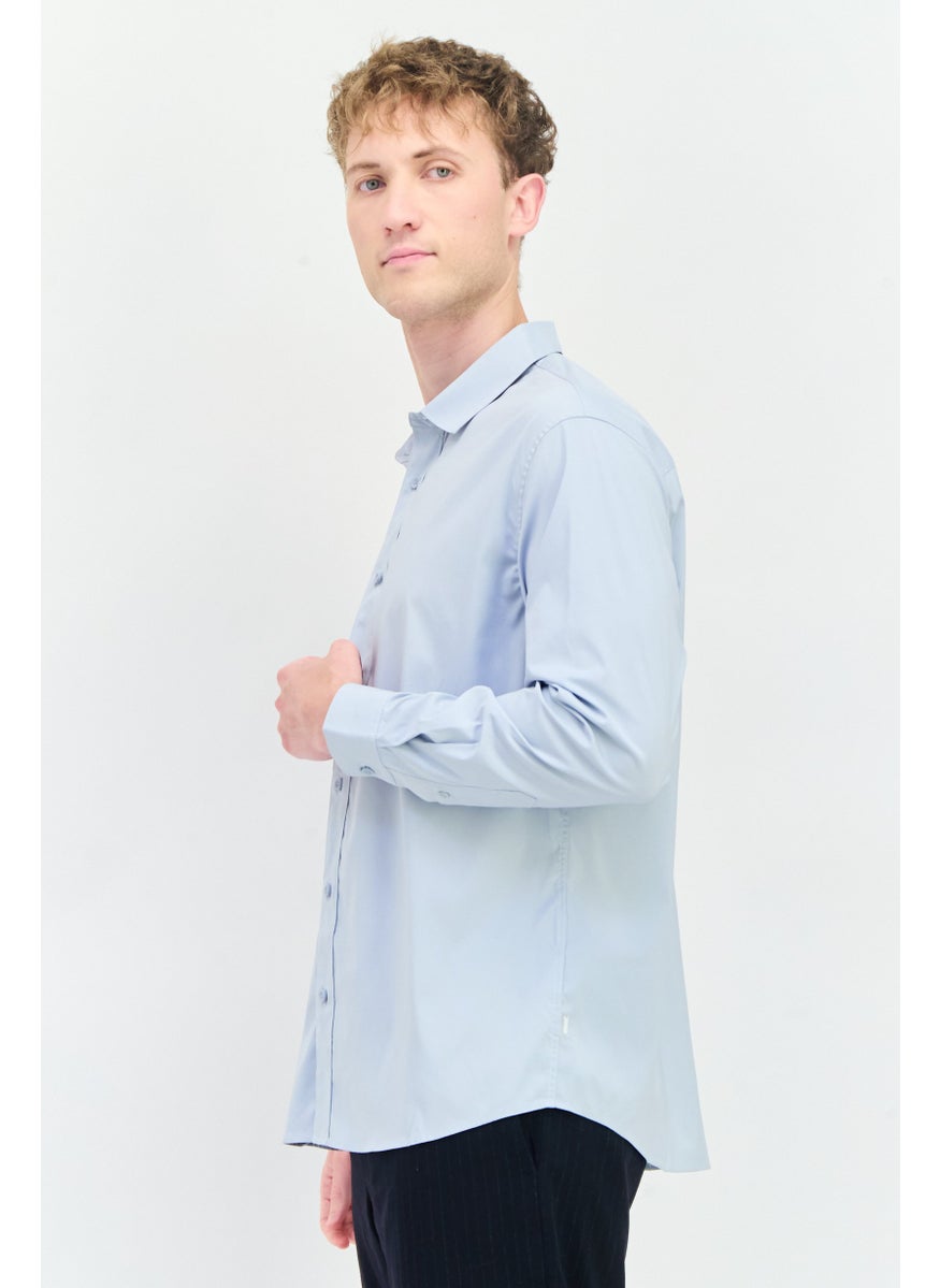 Men Regular Fit Solid Long Sleeves Casual Shirt, Ash Blue