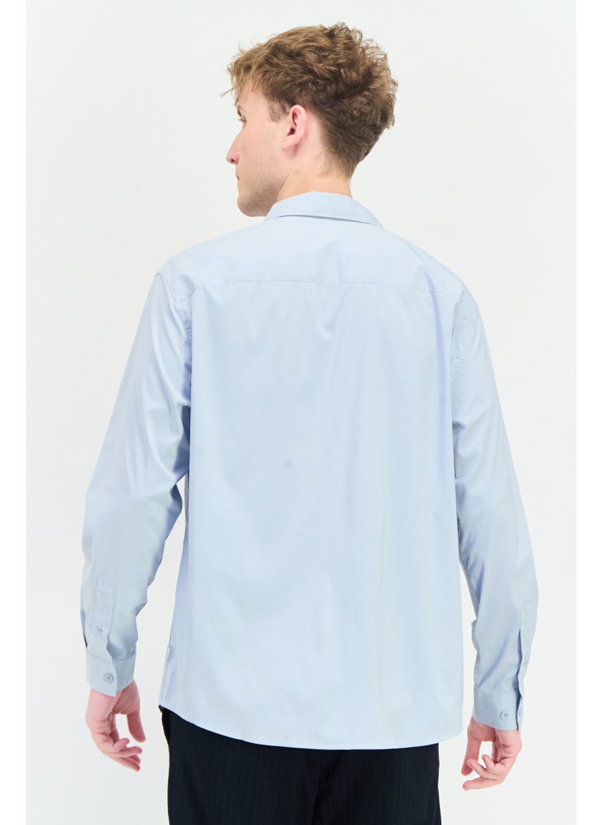 Men Regular Fit Solid Long Sleeves Casual Shirt, Ash Blue