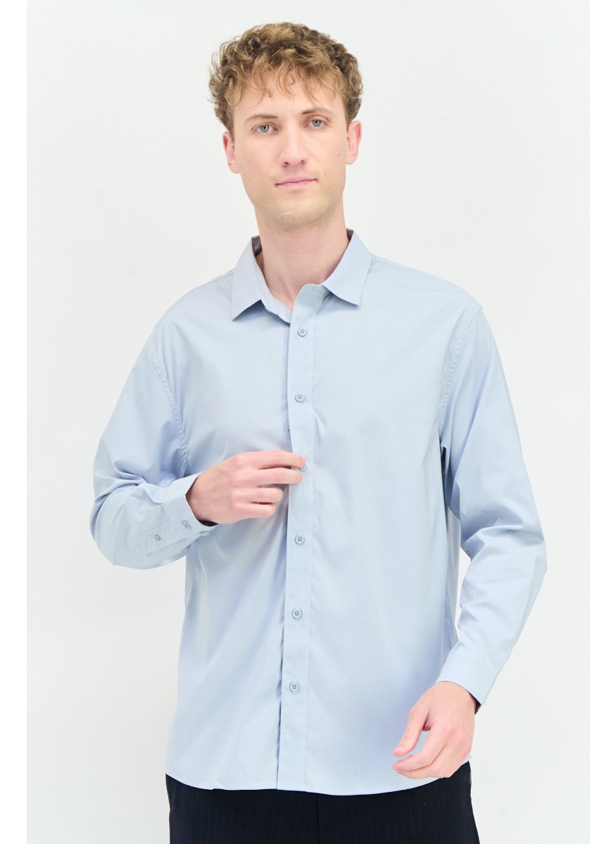 Men Regular Fit Solid Long Sleeves Casual Shirt, Ash Blue