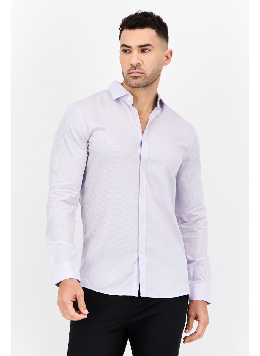 Men Regular Fit Stripe Long Sleeve Casual Shirt, Lilac