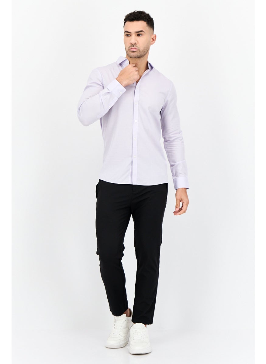 Men Regular Fit Stripe Long Sleeve Casual Shirt, Lilac