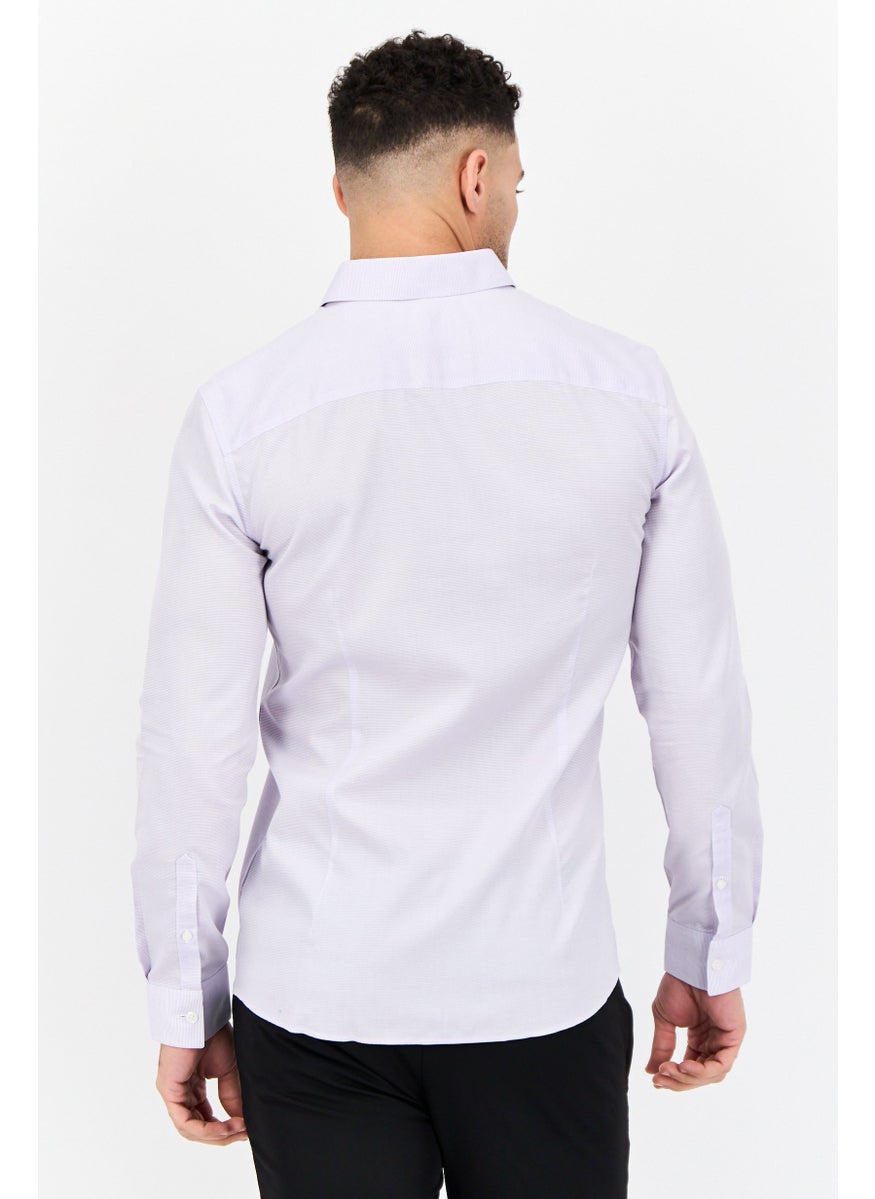 Men Regular Fit Stripe Long Sleeve Casual Shirt, Lilac