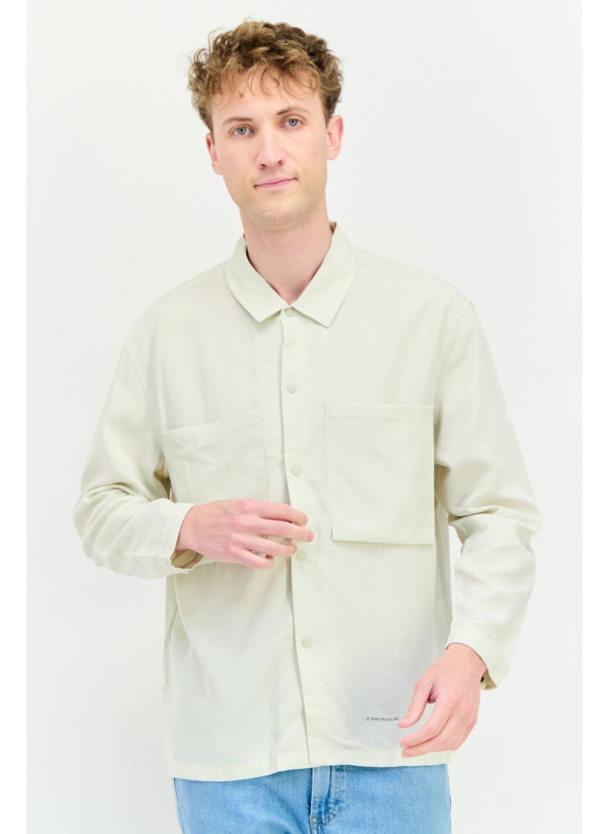 Men Drop Shoulder Solid Long Sleeve Casual Shirt, Beige