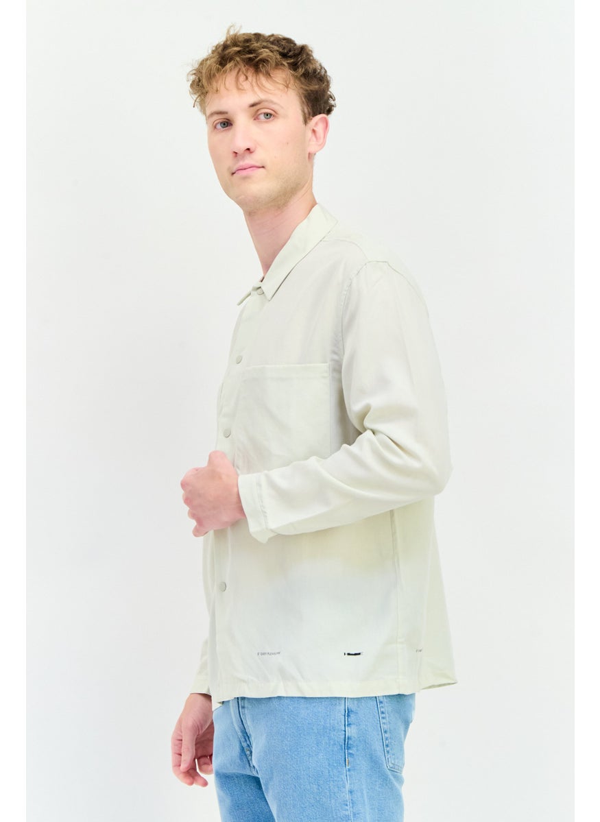 Men Drop Shoulder Solid Long Sleeve Casual Shirt, Beige