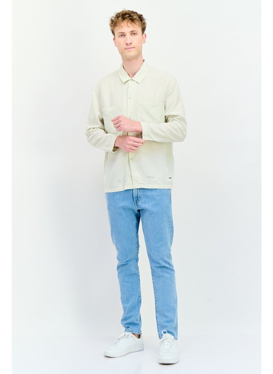 Men Drop Shoulder Solid Long Sleeve Casual Shirt, Beige
