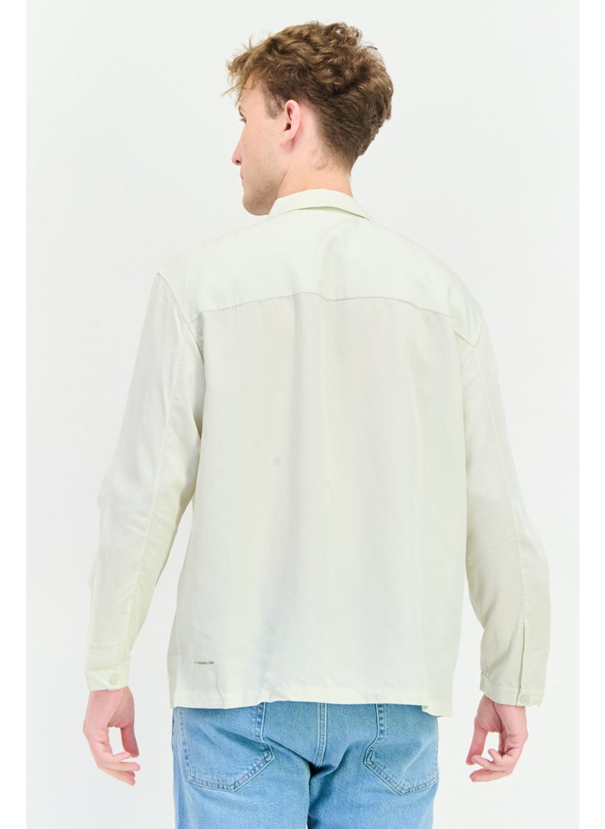 Men Drop Shoulder Solid Long Sleeve Casual Shirt, Beige