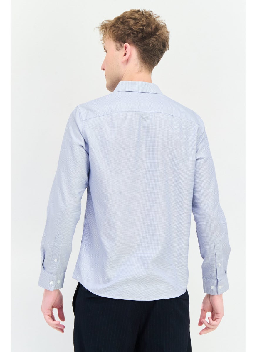 Men Regular Fit Diamond Patten Long Sleeves Casual Shirt, Blue