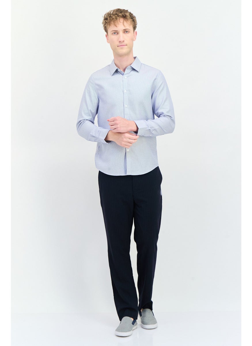 Men Regular Fit Diamond Patten Long Sleeves Casual Shirt, Blue