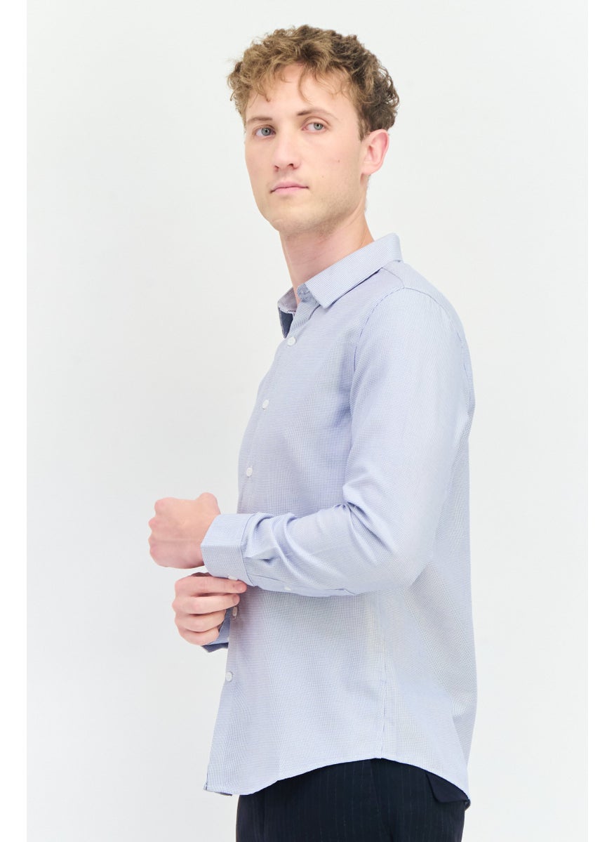 Men Regular Fit Diamond Patten Long Sleeves Casual Shirt, Blue