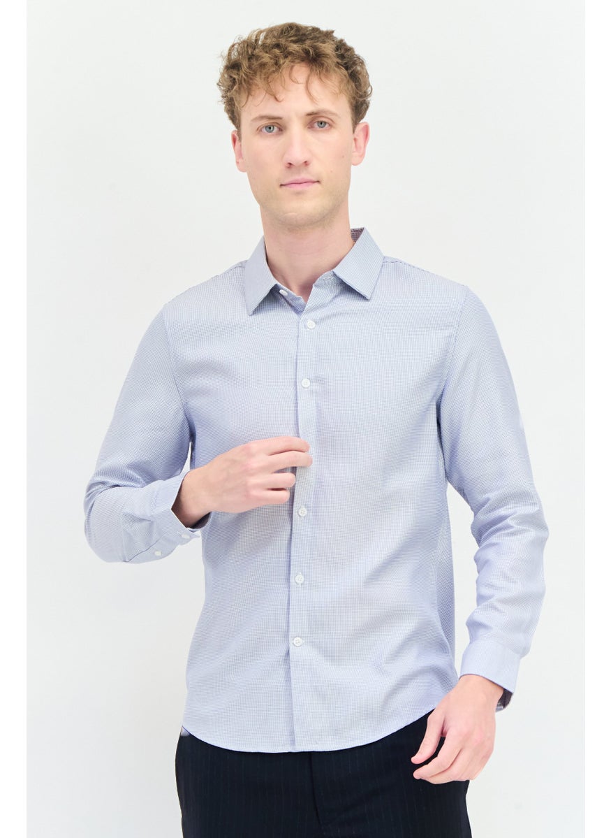 Men Regular Fit Diamond Patten Long Sleeves Casual Shirt, Blue