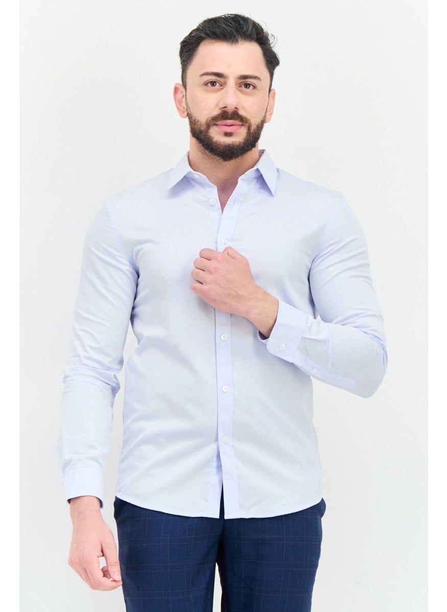 Men Regular Fit Solid Short Long Sleeves Casual Shirt, Light Blue