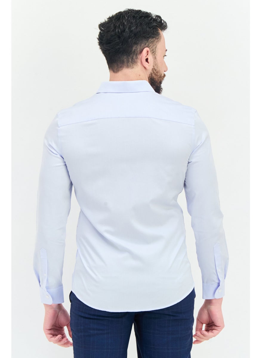 Men Regular Fit Solid Short Long Sleeves Casual Shirt, Light Blue