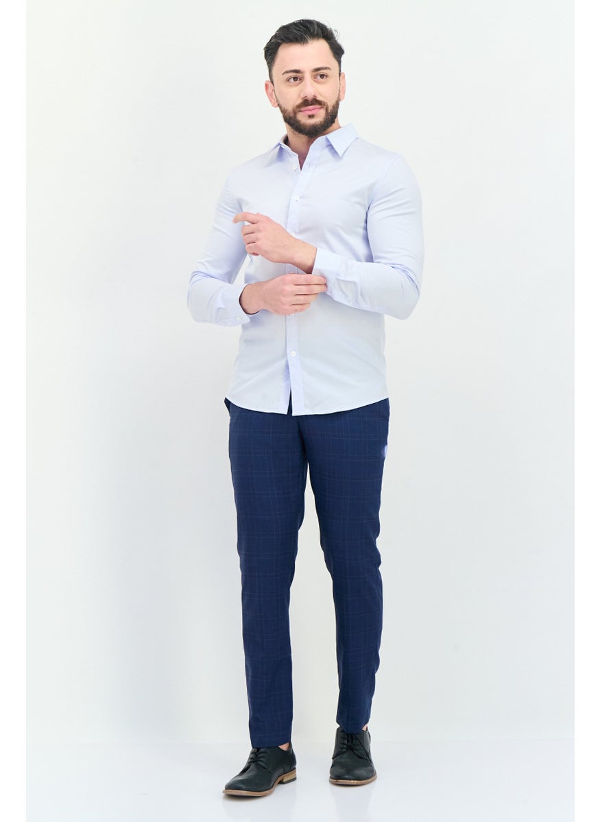 Men Regular Fit Solid Short Long Sleeves Casual Shirt, Light Blue