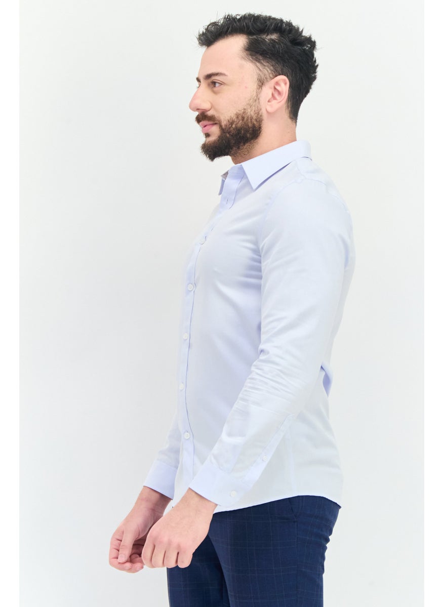 Men Regular Fit Solid Short Long Sleeves Casual Shirt, Light Blue