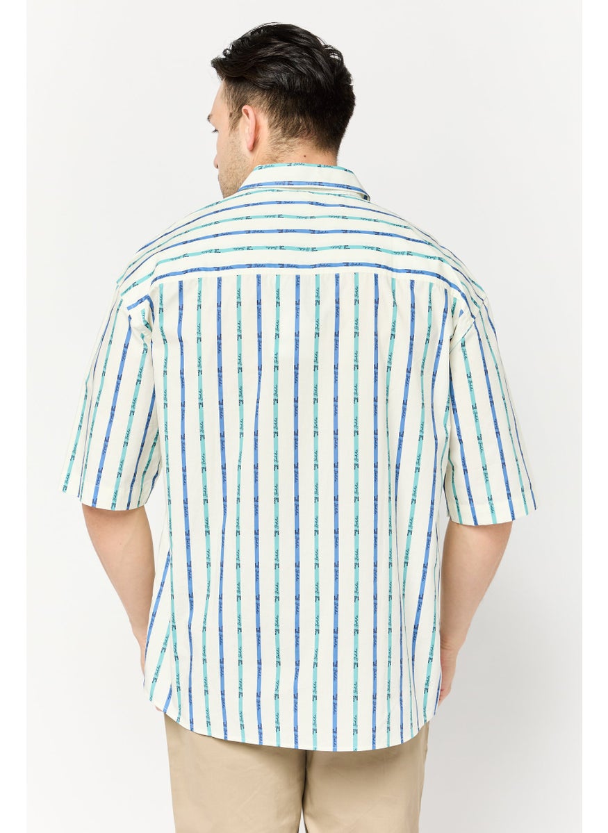 Men Regular Fit Stripes Short Sleeves Casual Shirt, Multiocolor