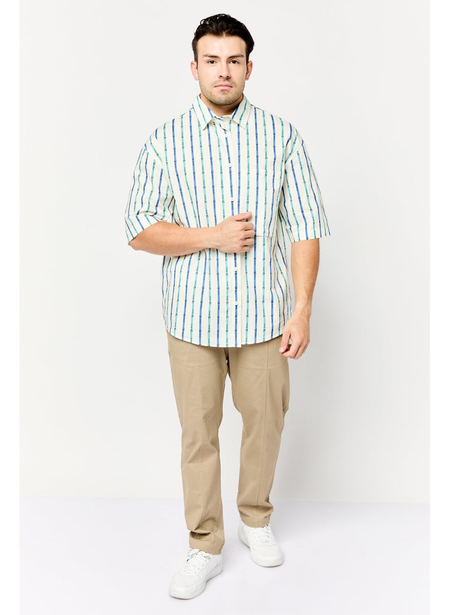 Men Regular Fit Stripes Short Sleeves Casual Shirt, Multiocolor