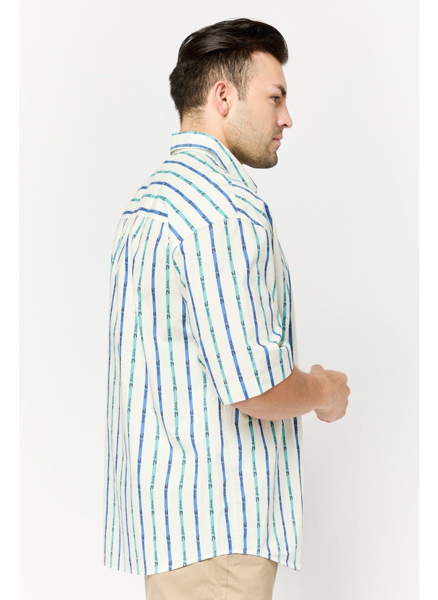 Men Regular Fit Stripes Short Sleeves Casual Shirt, Multiocolor