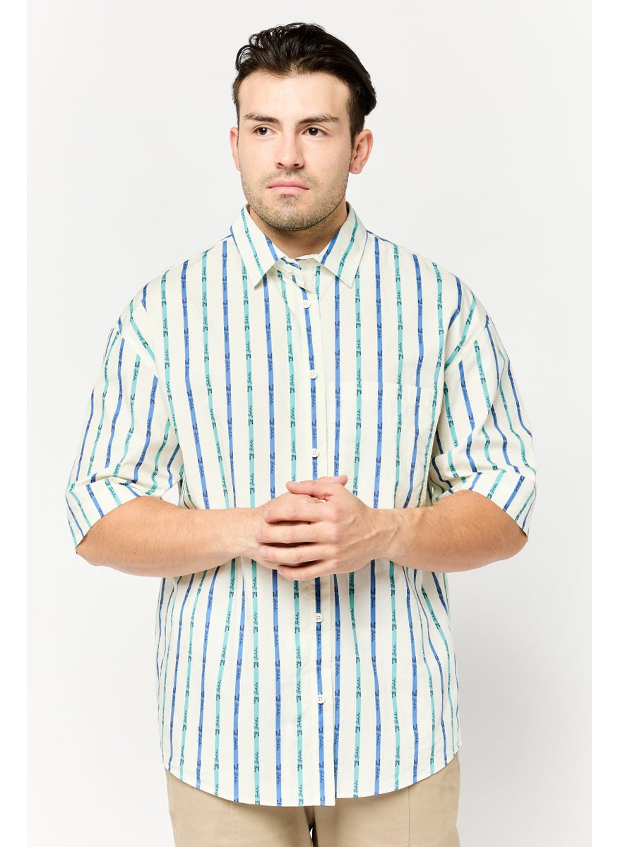 Men Regular Fit Stripes Short Sleeves Casual Shirt, Multiocolor