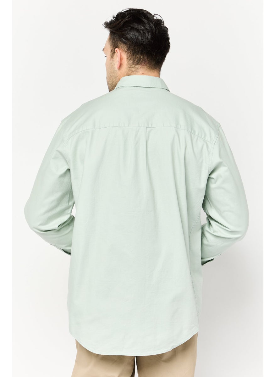 Men Fashion Fit Plain Long Sleeves Casual Shirt, Light Green