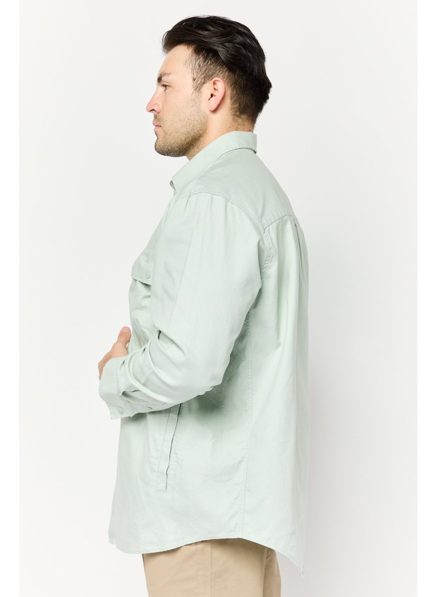 Men Fashion Fit Plain Long Sleeves Casual Shirt, Light Green