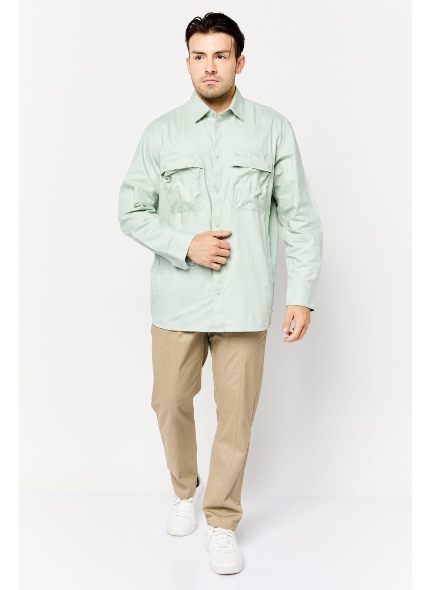 Men Fashion Fit Plain Long Sleeves Casual Shirt, Light Green